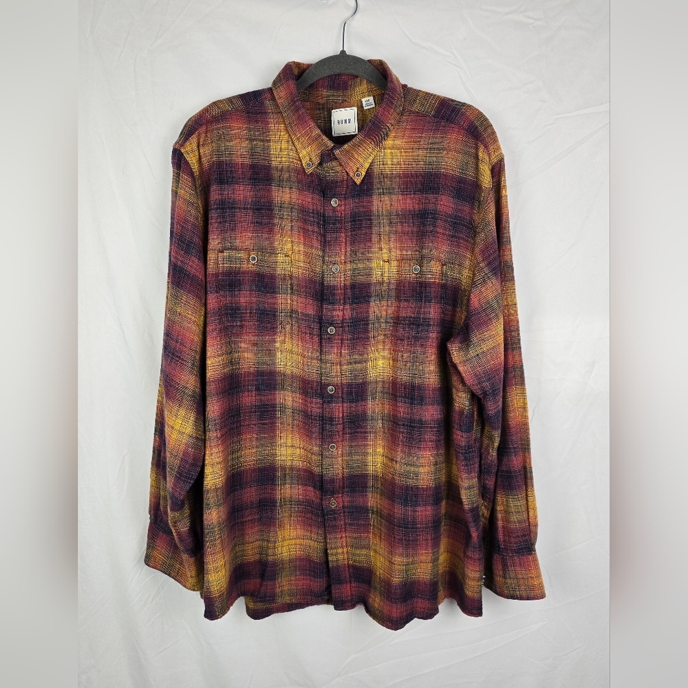 Rown Casual Plaid Multicolored Button-Up Long Sleeve Flannel Shirt Men's XXL